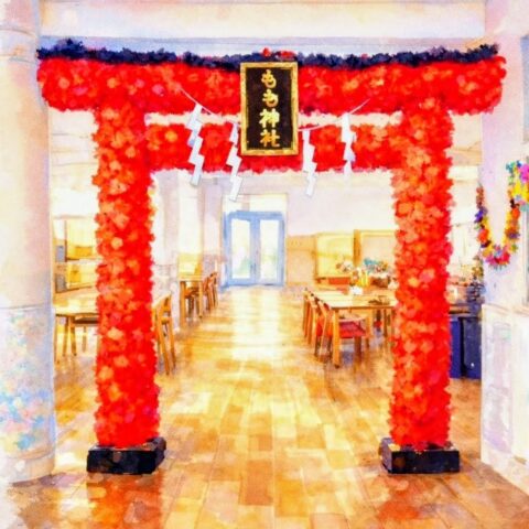 もも神社の鳥居が完成しました！！